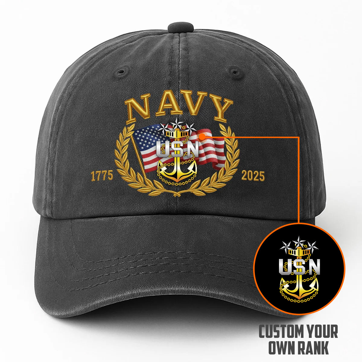 Custom Ranks US Navy Premium Washed Denim Cap DC028
