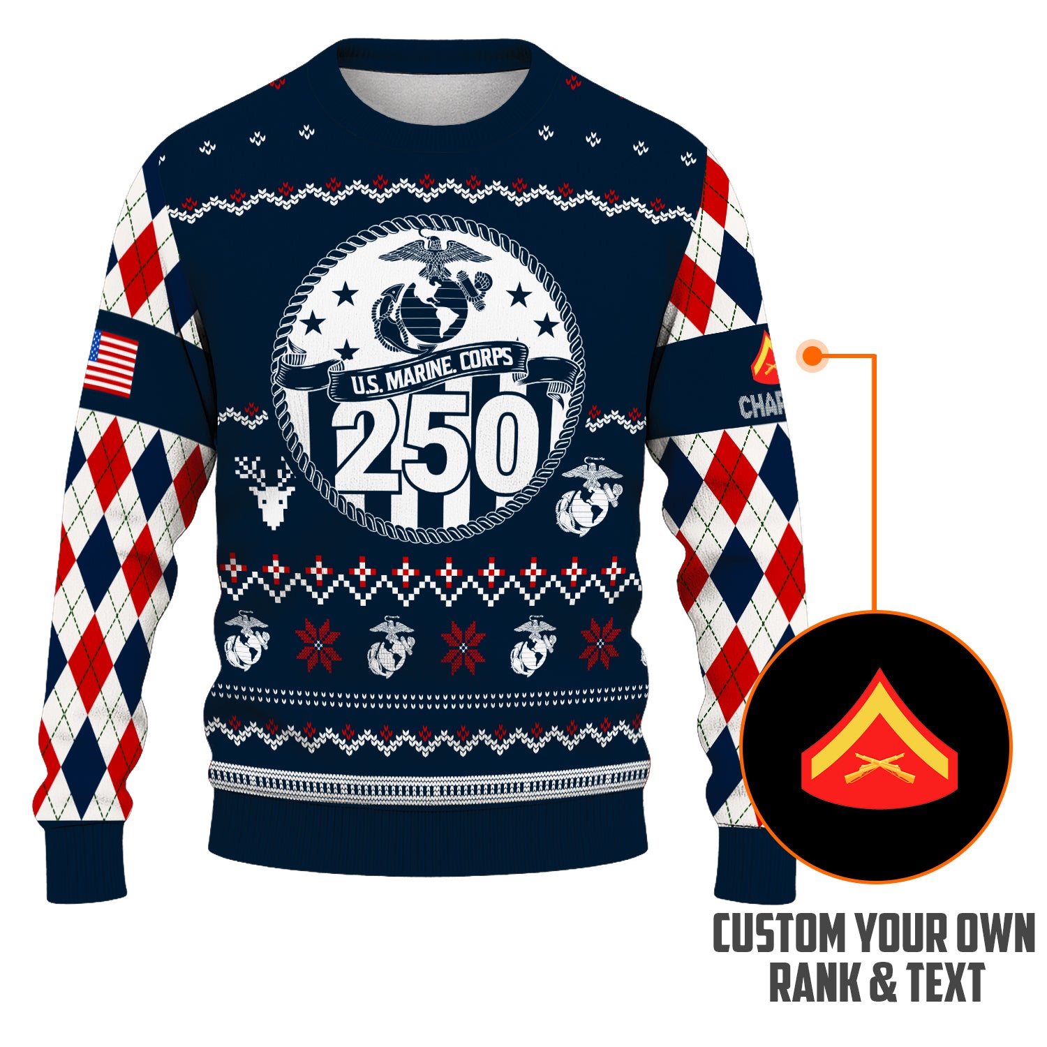 Custom Ranks And Text USMC Ugly Christmas Sweater for Women Men JUST05