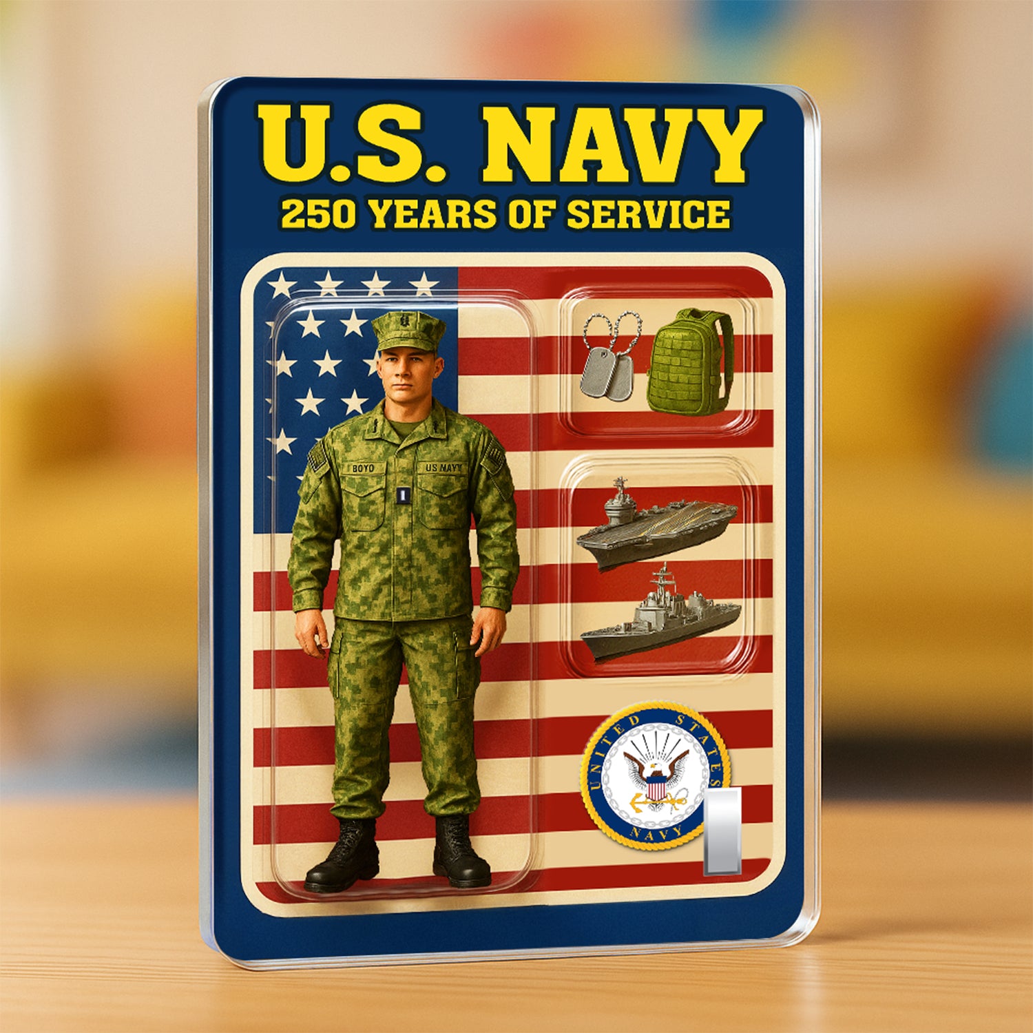Personalized US Navy 250th Years Of Service Custom Figure Officer Working Uniform Acrylic Block