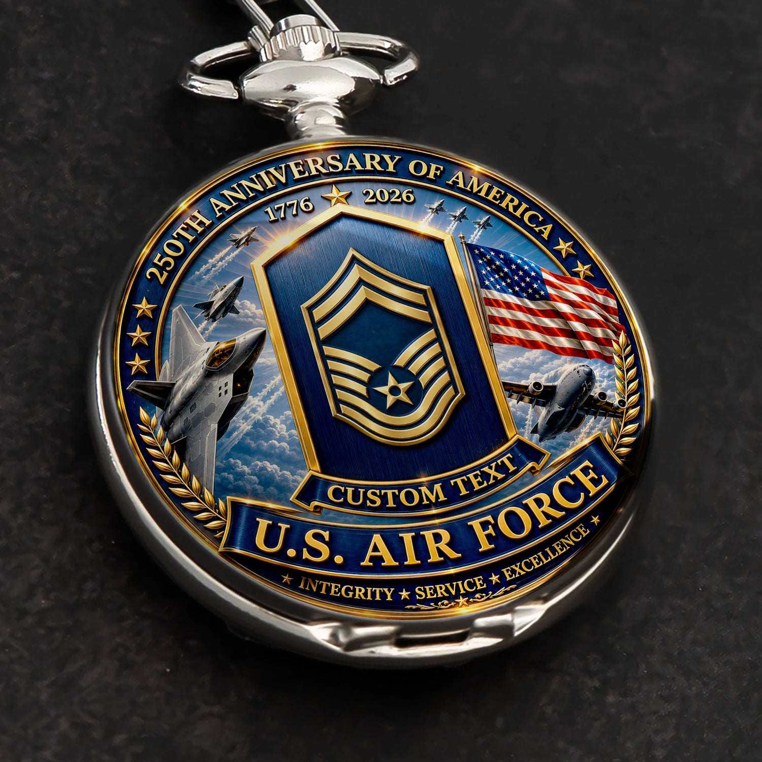 Custom US Air Force Rank Pocket Watch Military Retirement Gift