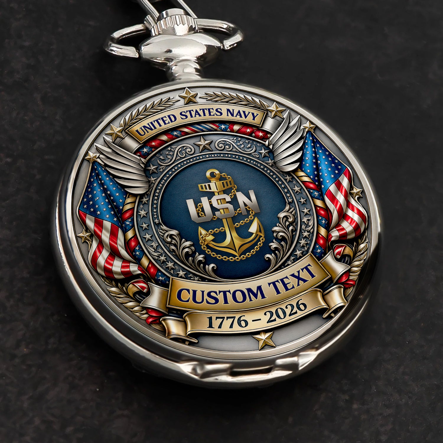 Custom US Navy Military Pocket Watch Veteran Appreciation Gift