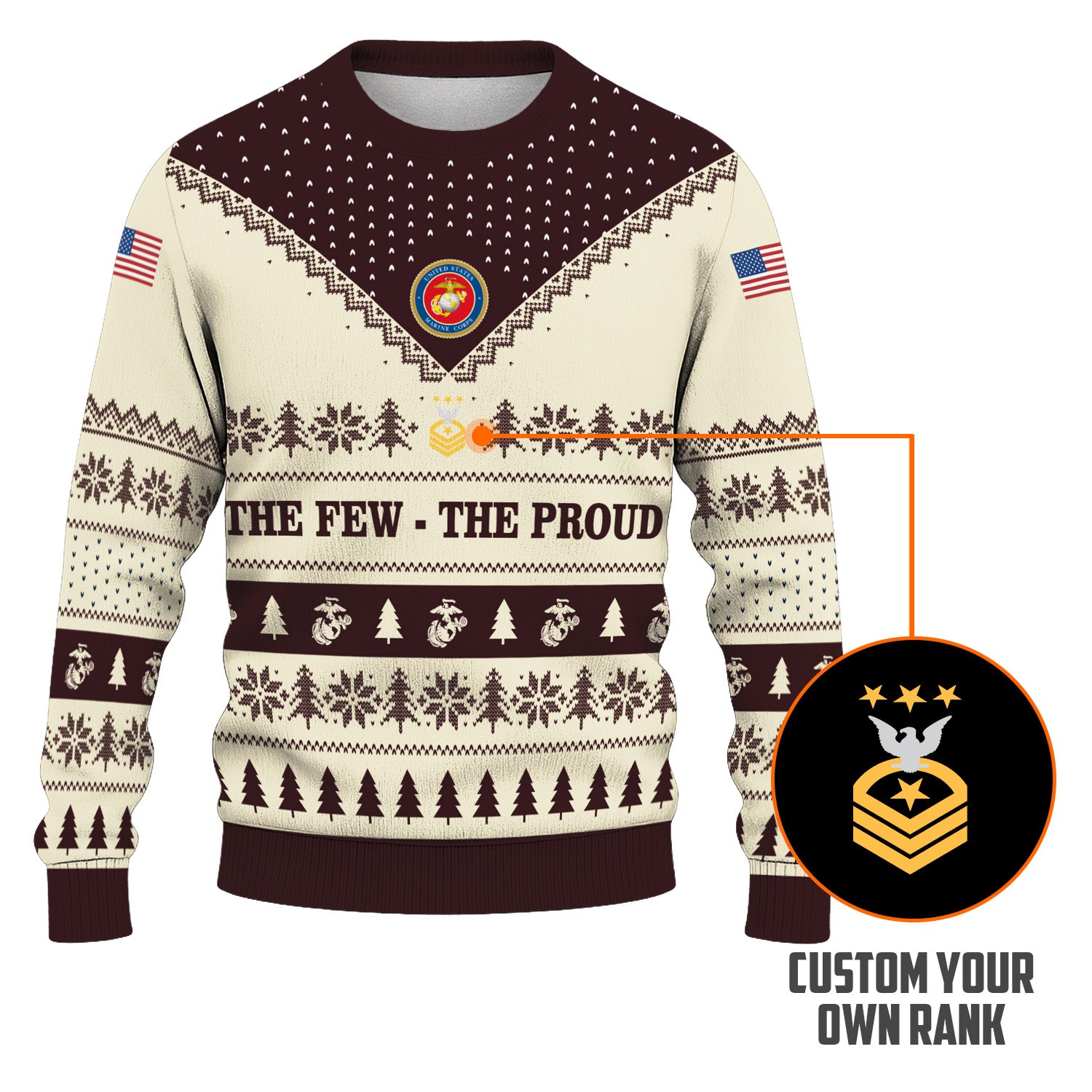 Custom Ranks USMC Ugly Christmas Sweater for Women Men TUST05