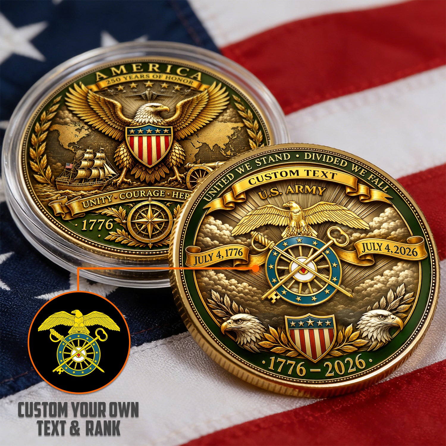 Custom Army Challenge Coin With Name Rank And Text