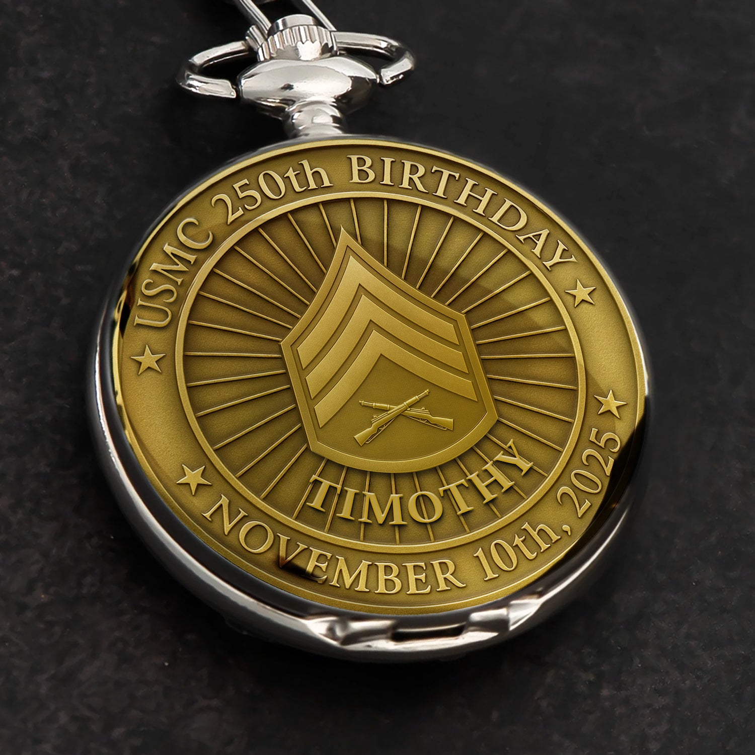 Personalized MARlNE 250th Birthday - Custom 3D Effect Printed Pocket Watch