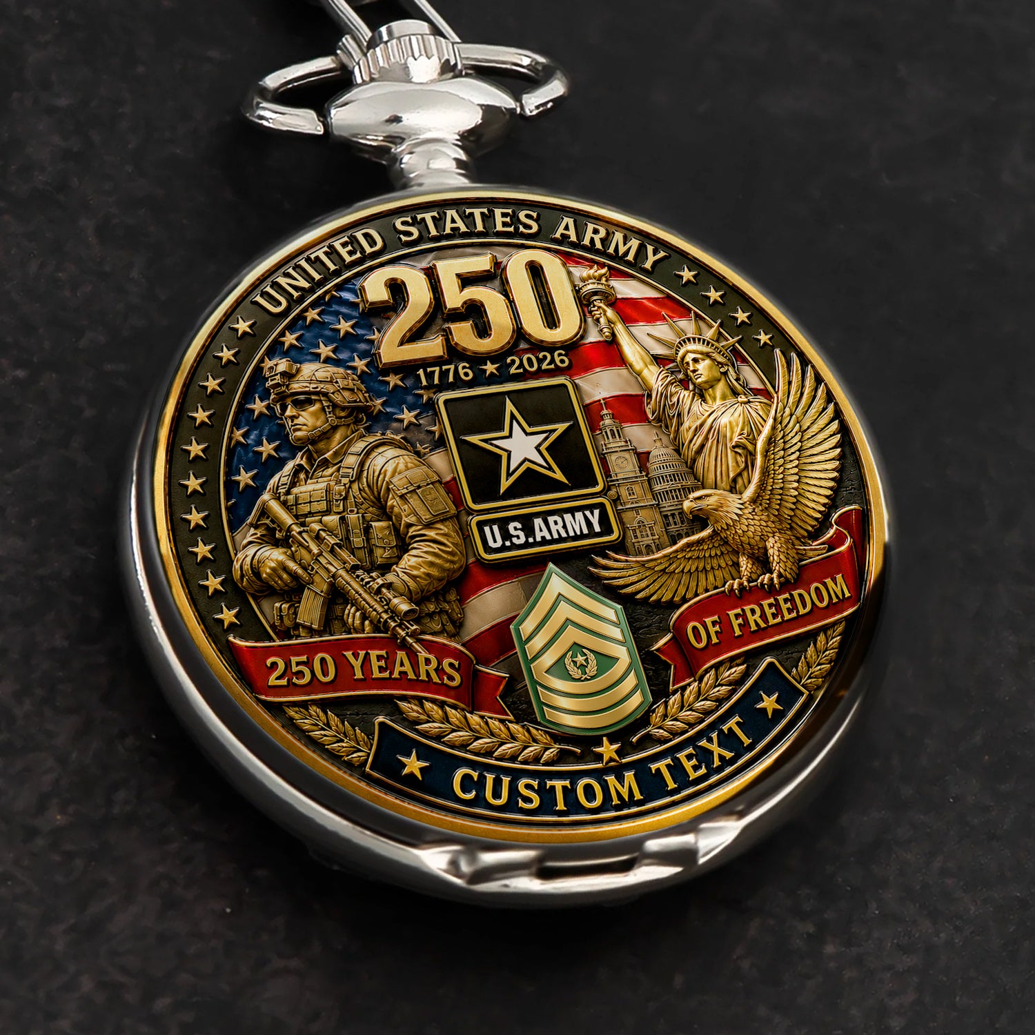 Personalized US Army Rank Name Pocket Watch for Him