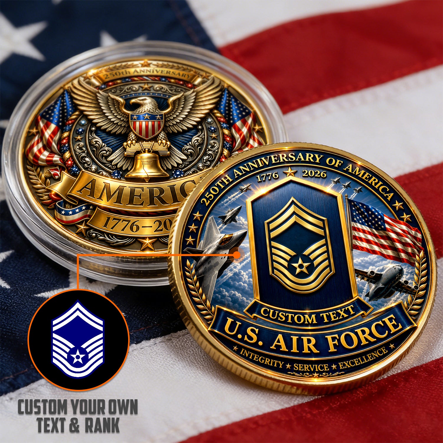 Personalized Air Force Challenge Coin Custom Rank Gift
