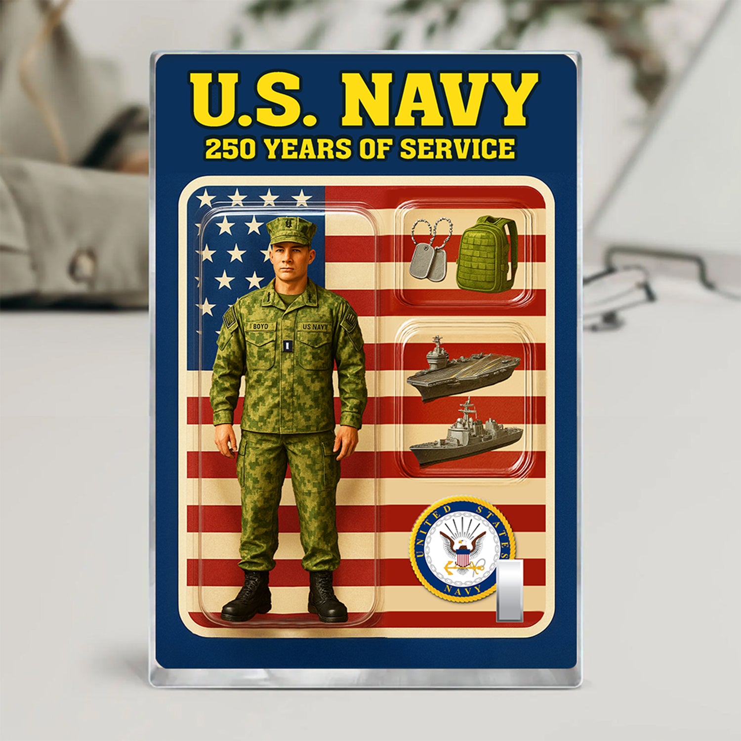 Personalized US Navy 250th Years Of Service Custom Figure Officer Working Uniform Acrylic Block