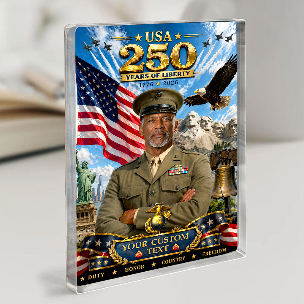 USA 250 Years Of Liberty USMC Service Dress Uniform Custom Figure Acrylic Block