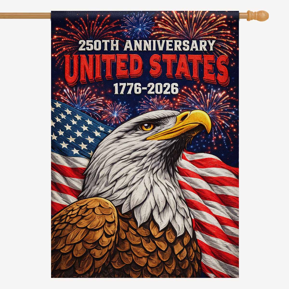 USA 250 House Flag Patriotic Eagle Independence Fireworks Flag Decor