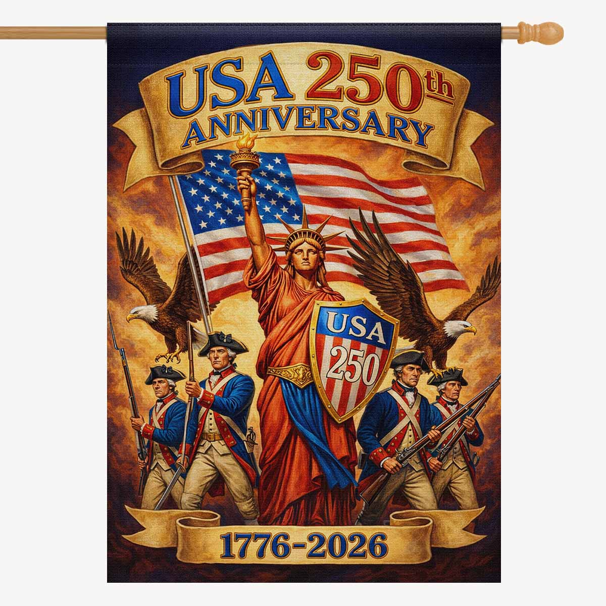 USA 250 House Flag Statue of Liberty Patriotic Independence Decor