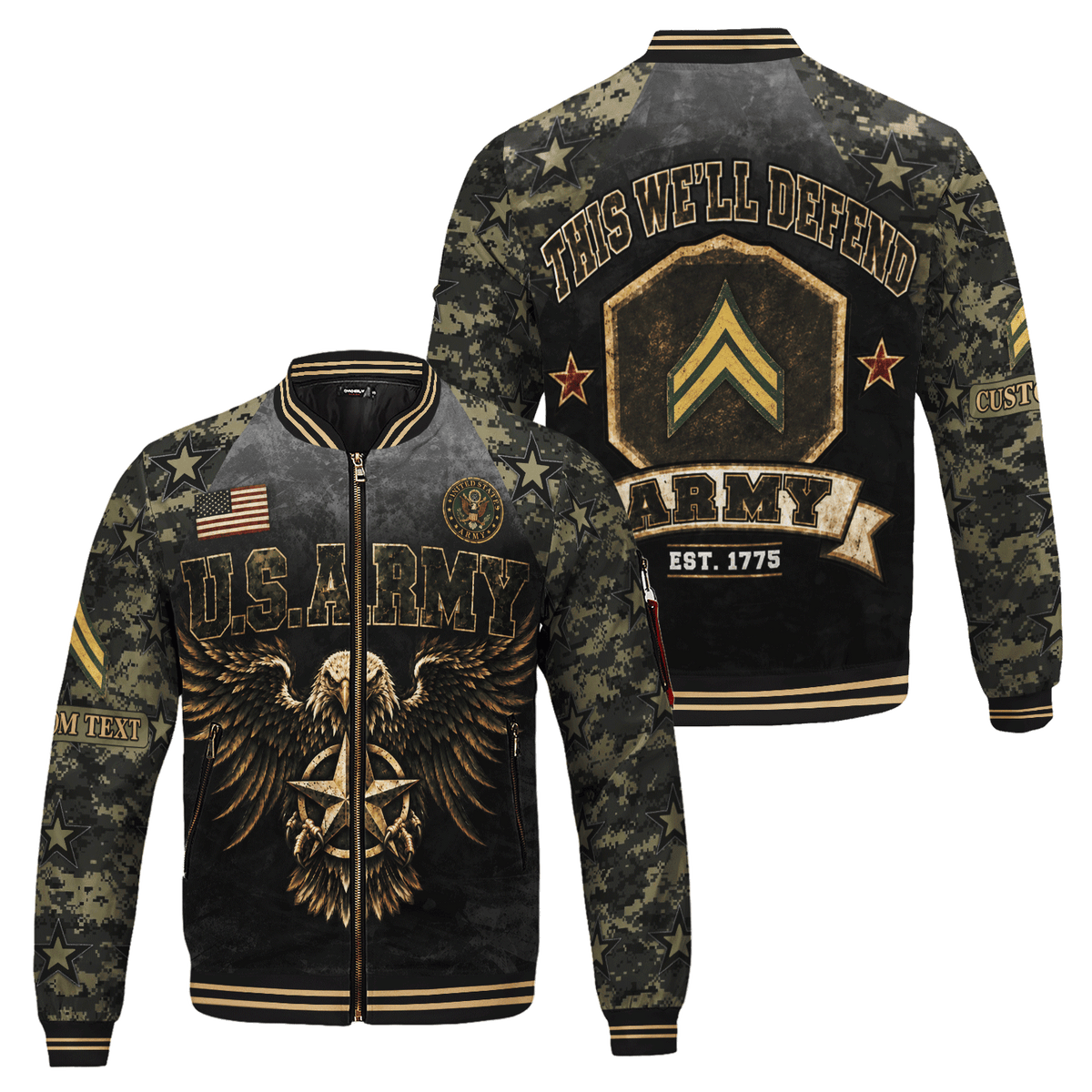 Personalized Army Soldier Bomber Jacket Custom Text Rank Service Gift