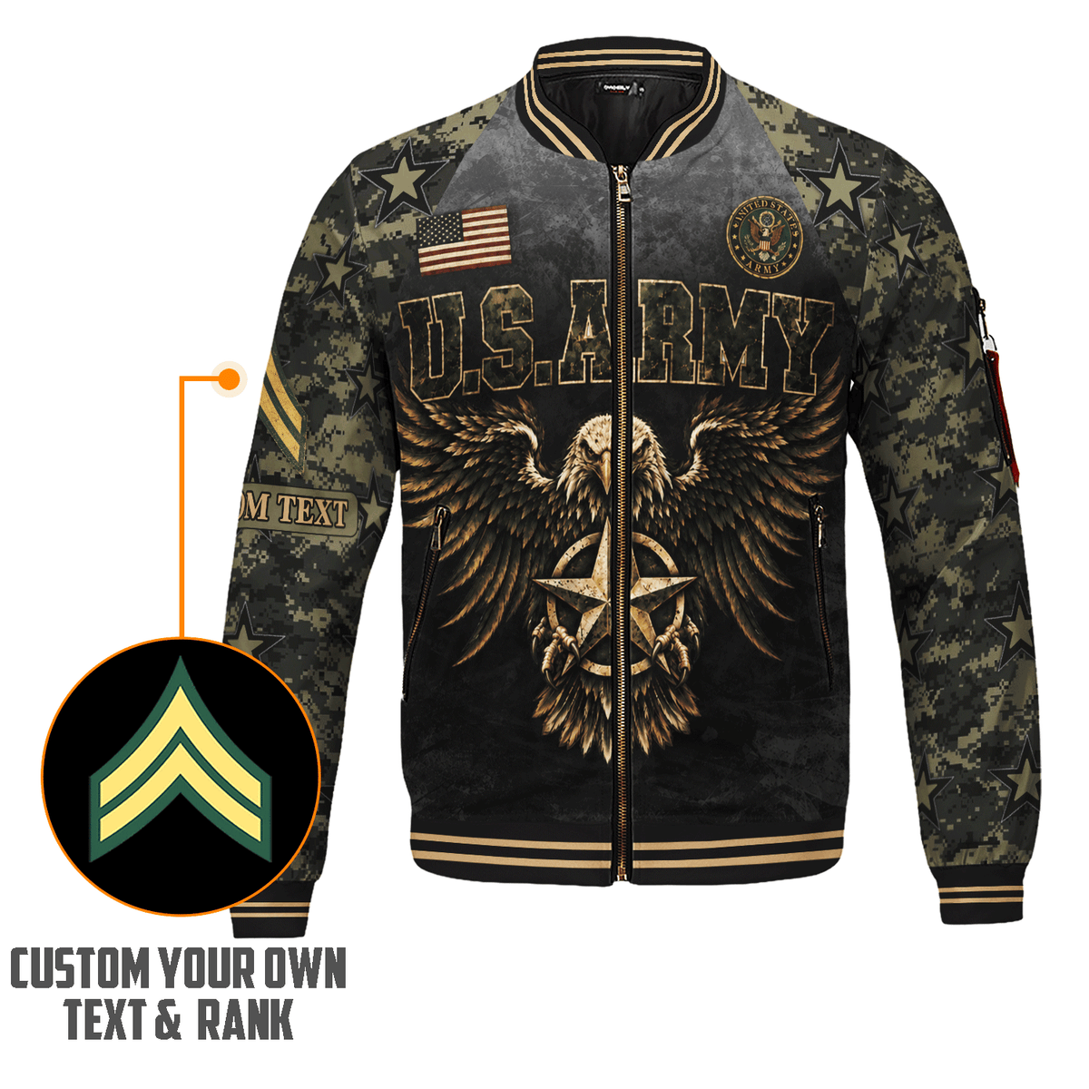 Personalized Army Soldier Bomber Jacket Custom Text Rank Service Gift