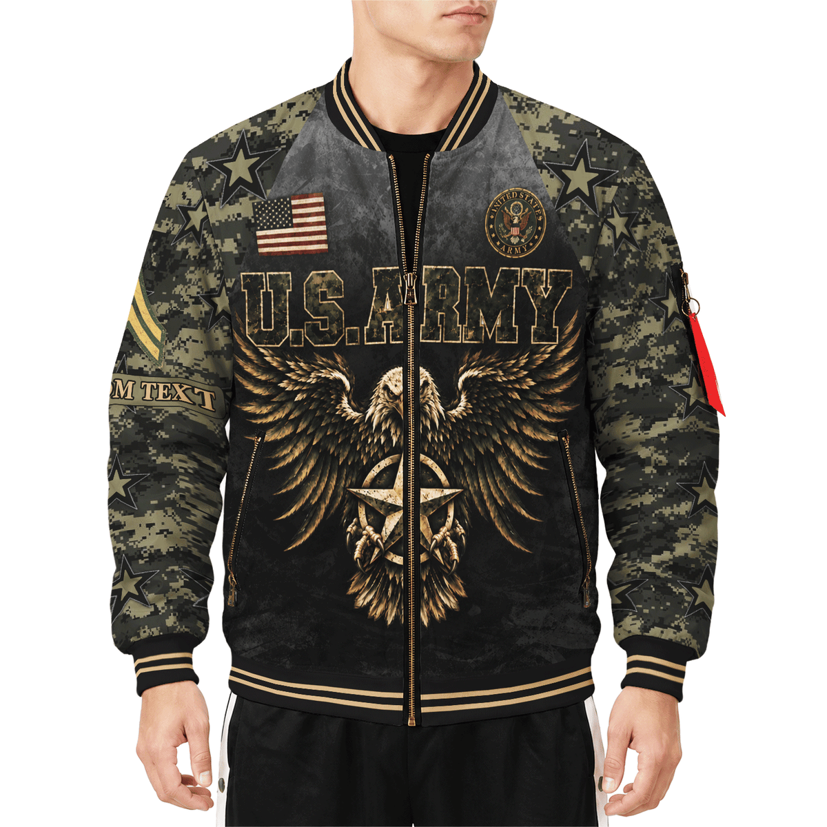 Personalized Army Soldier Bomber Jacket Custom Text Rank Service Gift