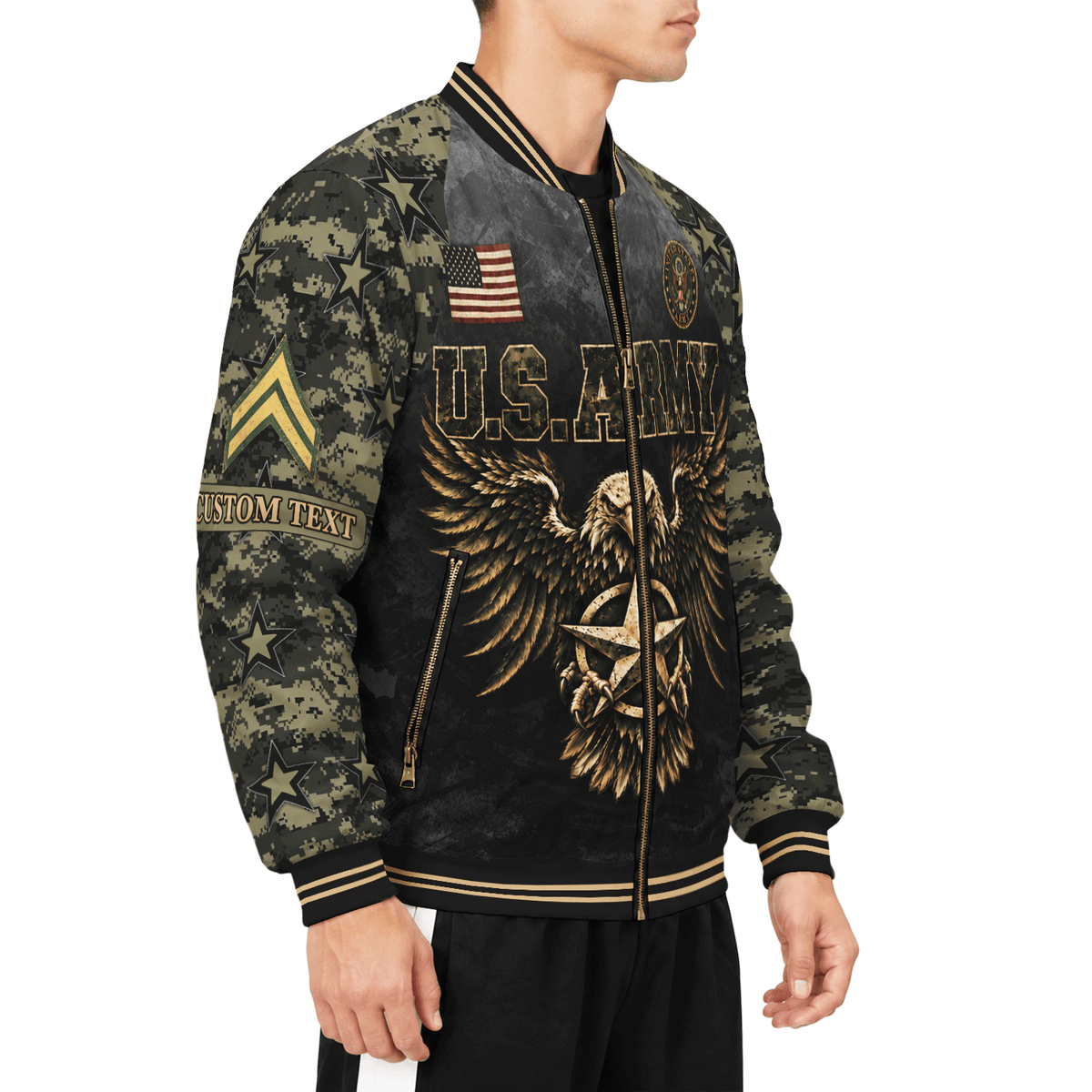 Personalized Army Soldier Bomber Jacket Custom Text Rank Service Gift