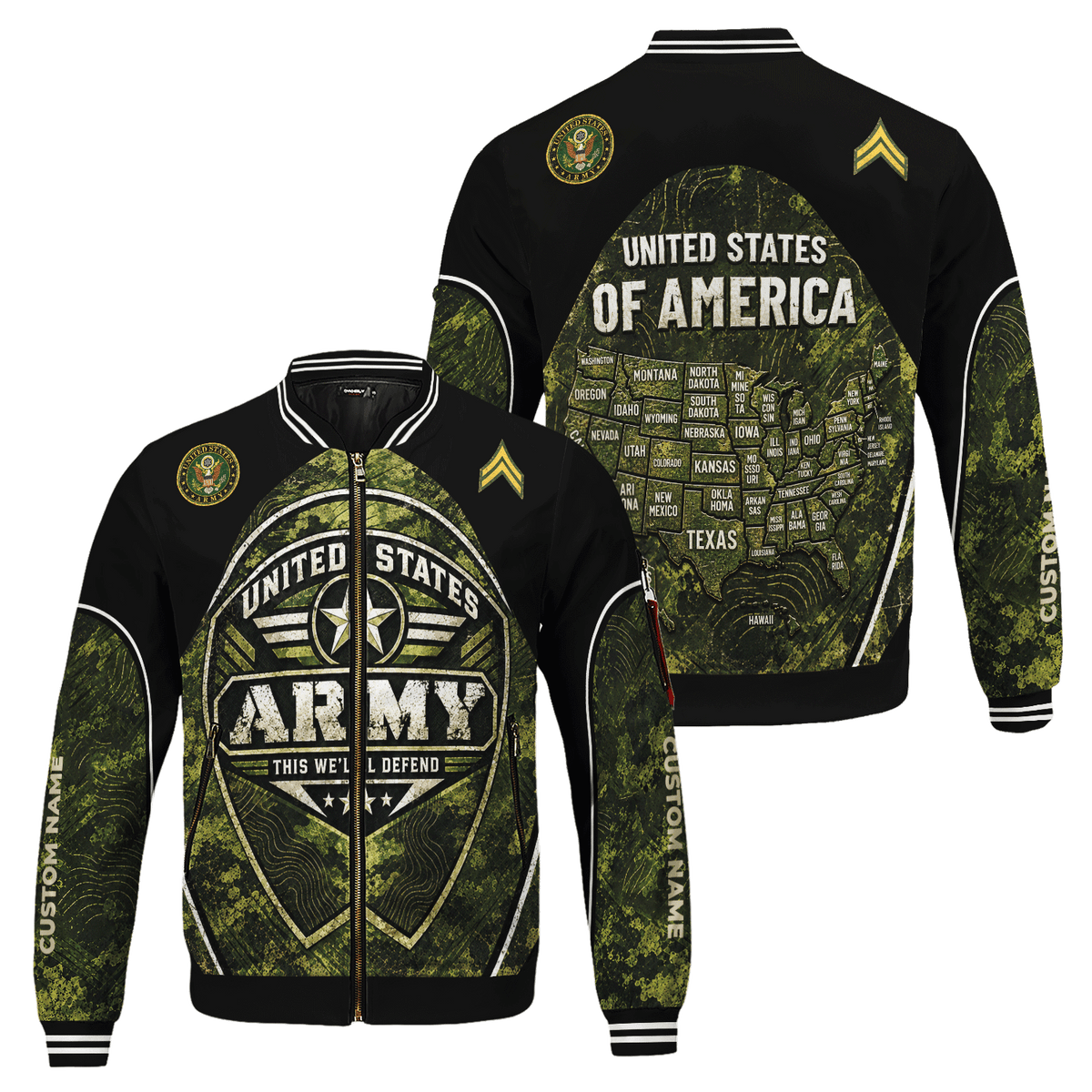 Custom U.S. Army Bomber Jacket Personalized Military Rank Text for Men
