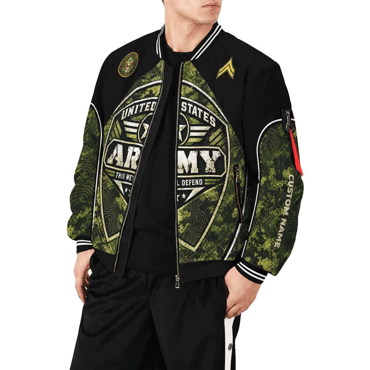 Custom U.S. Army Bomber Jacket Personalized Military Rank Text for Men