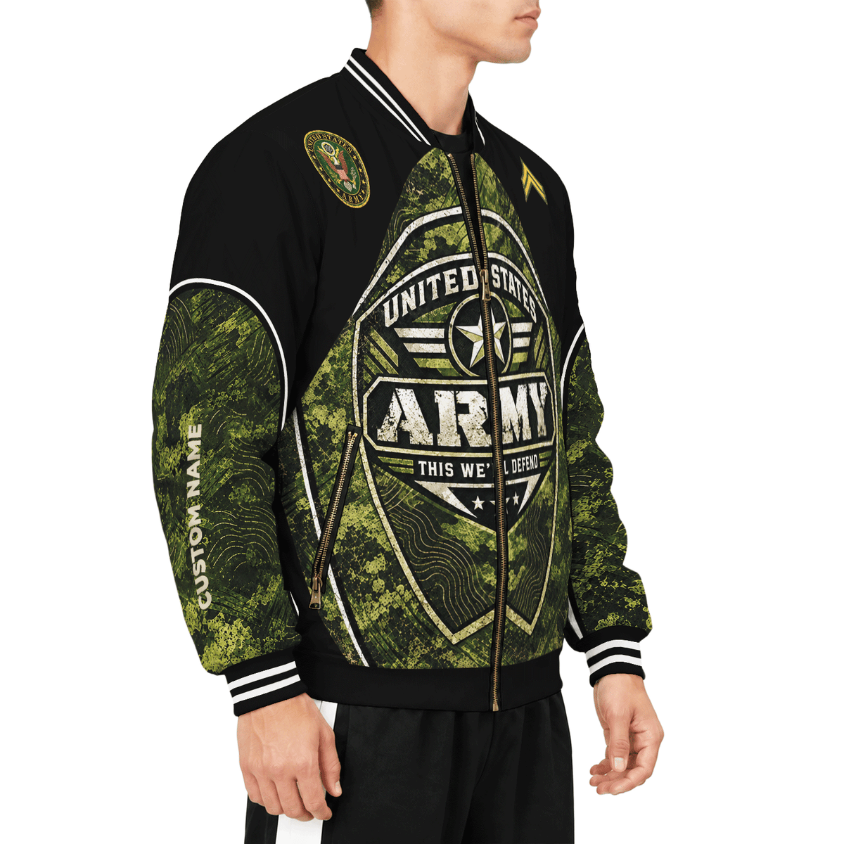 Custom U.S. Army Bomber Jacket Personalized Military Rank Text for Men