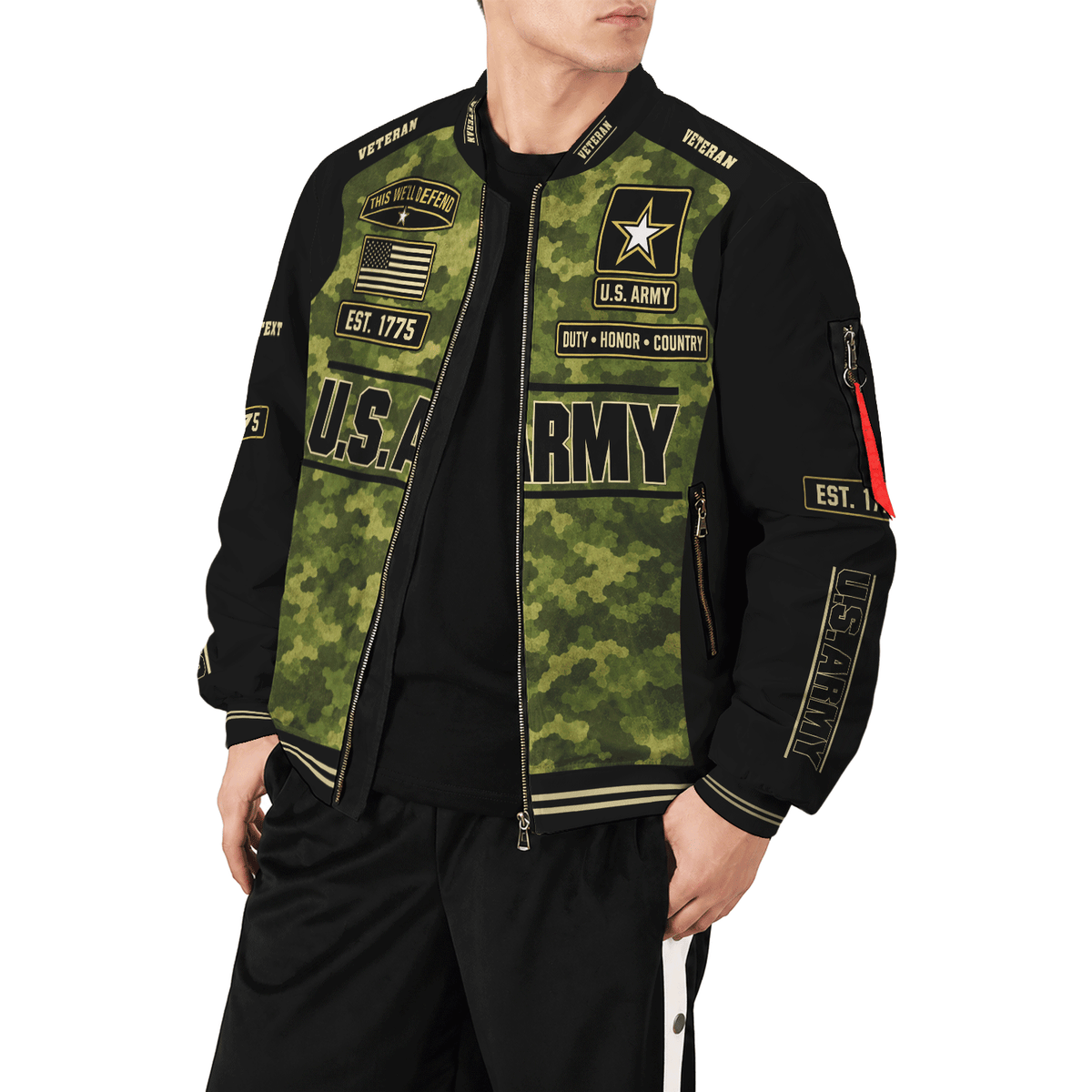 Personalized Army Veteran Bomber Jacket Custom Service Rank & Name