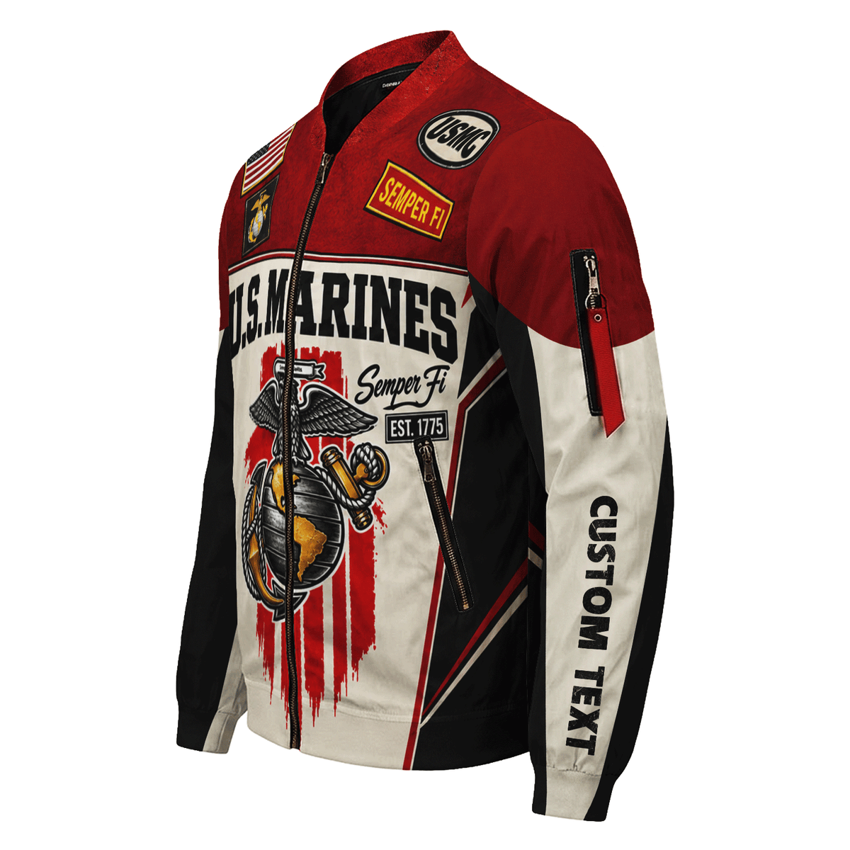 Personalized U.S. Marine Corps Bomber Jacket Custom Rank & Text Veteran Gift