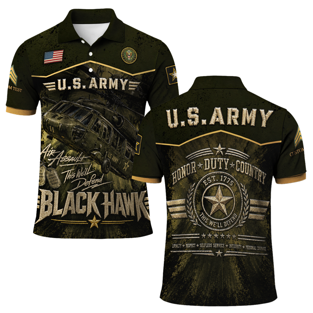 Custom US Army Duty Honor Country 3D Polo Shirt