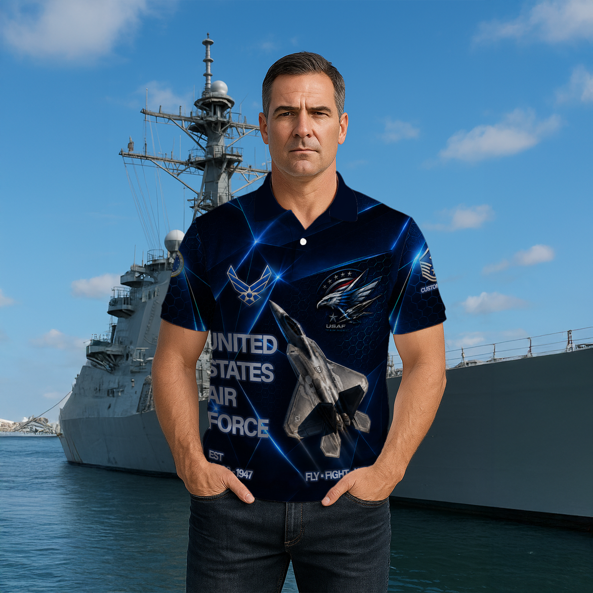 Personalized USAF Pilot Helmet 3D Polo Shirt Gift