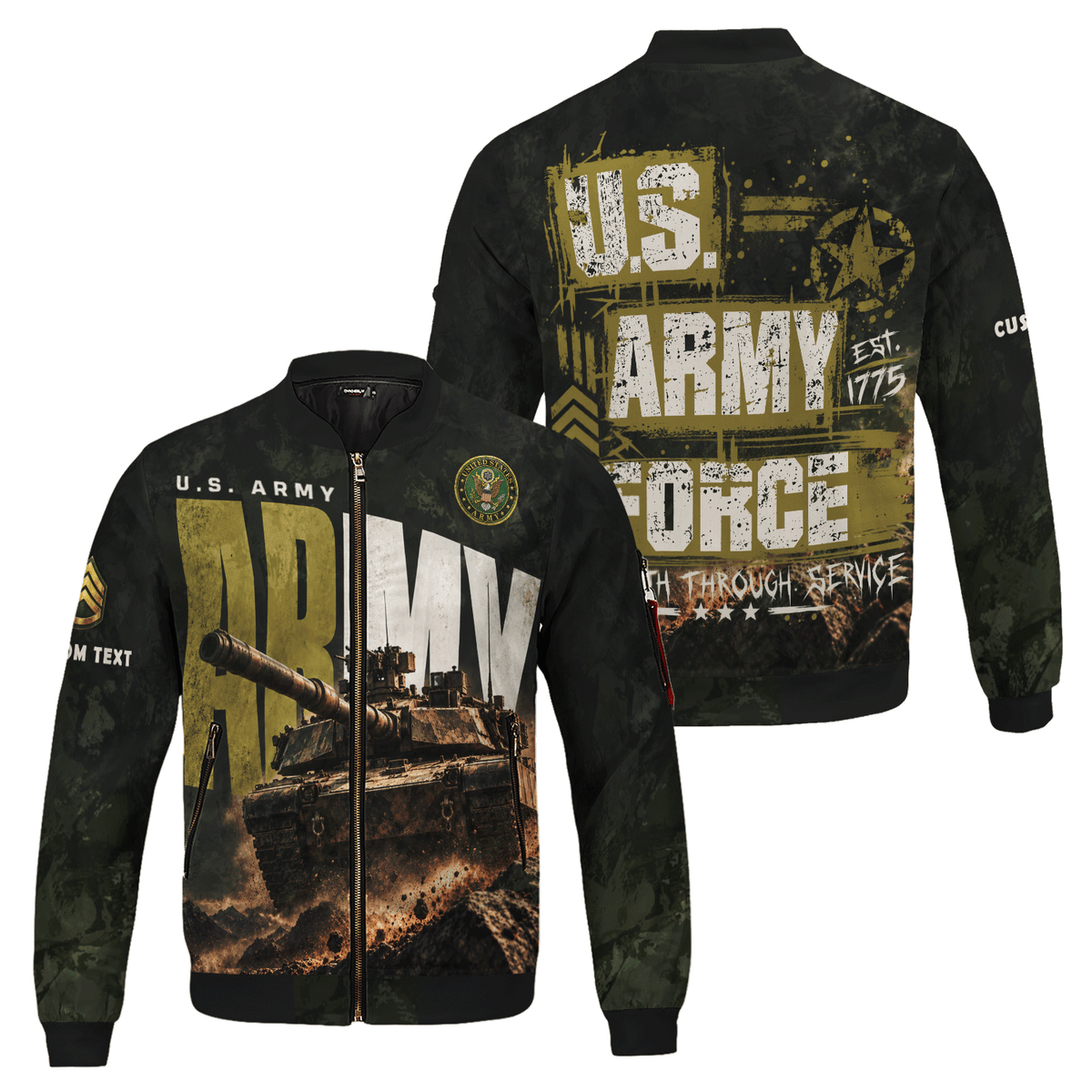 U.S. Army Military Bomber Jacket Custom Rank Name Personalized for Veterans