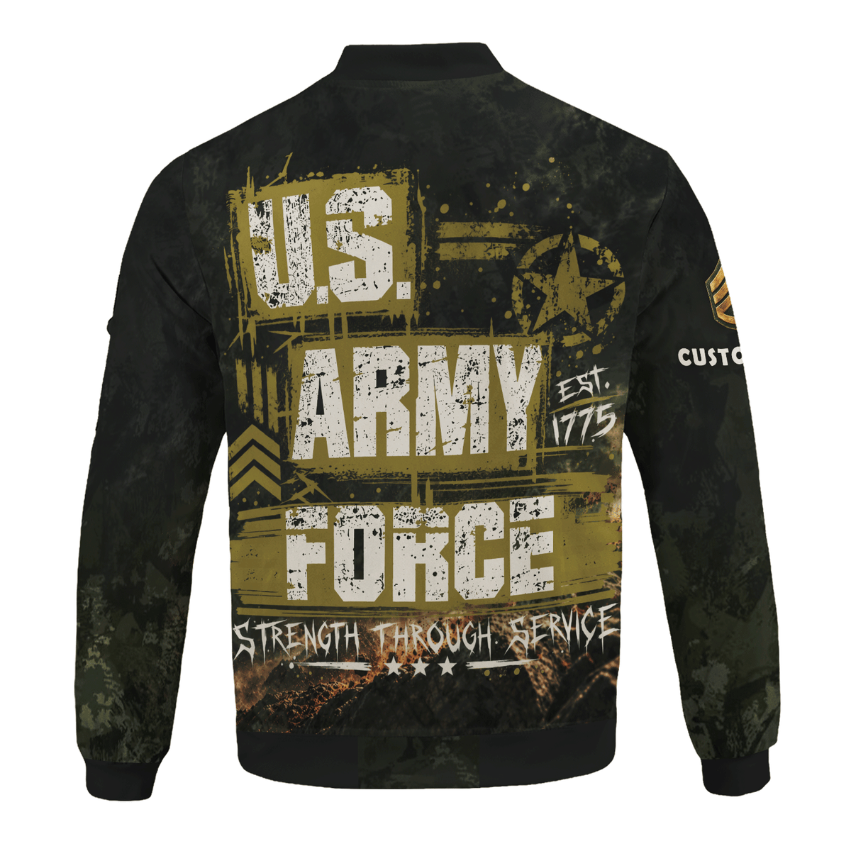 U.S. Army Military Bomber Jacket Custom Rank Name Personalized for Veterans