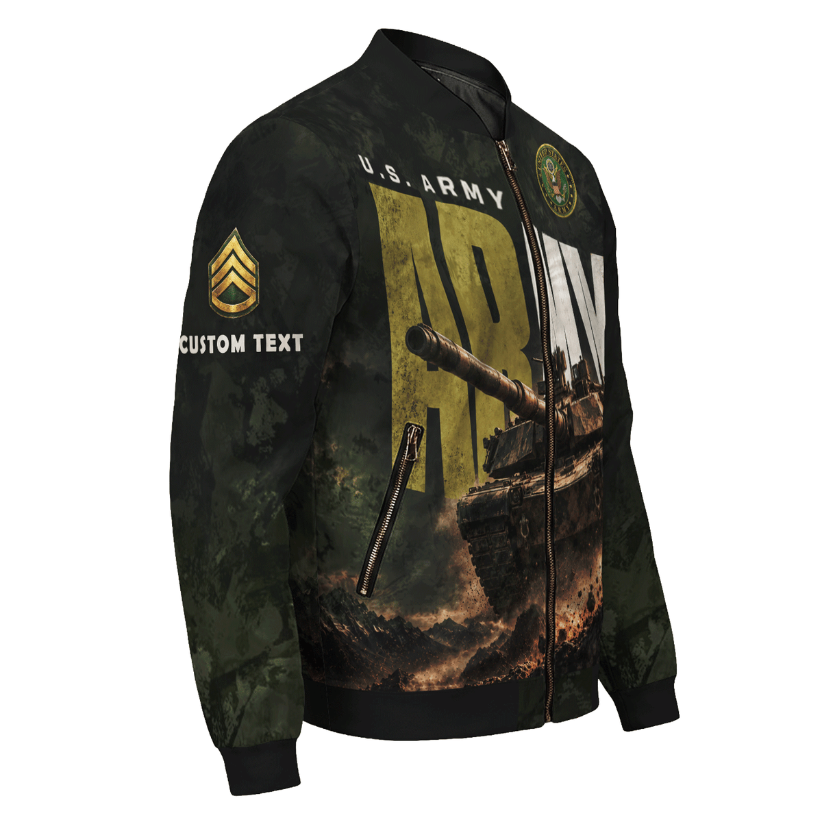 U.S. Army Military Bomber Jacket Custom Rank Name Personalized for Veterans
