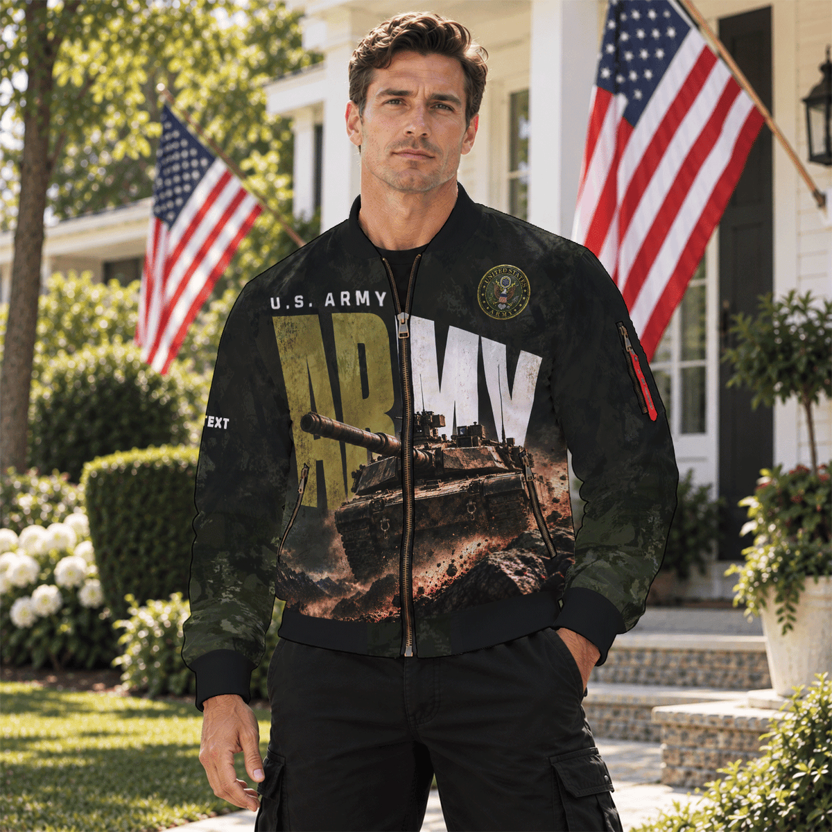 U.S. Army Military Bomber Jacket Custom Rank Name Personalized for Veterans
