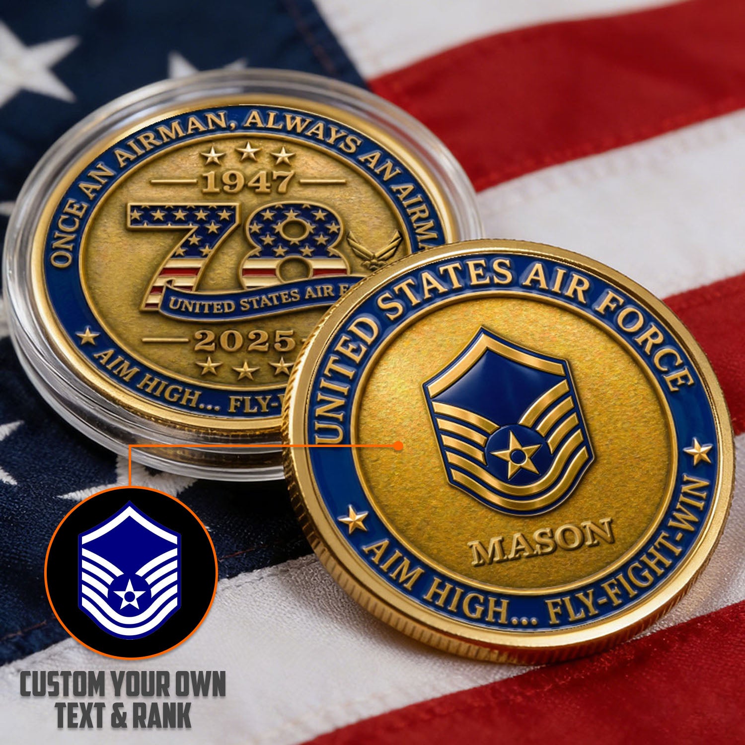 Personalized U.S. Air Force 250th Anniversary Rank Challenge Coin