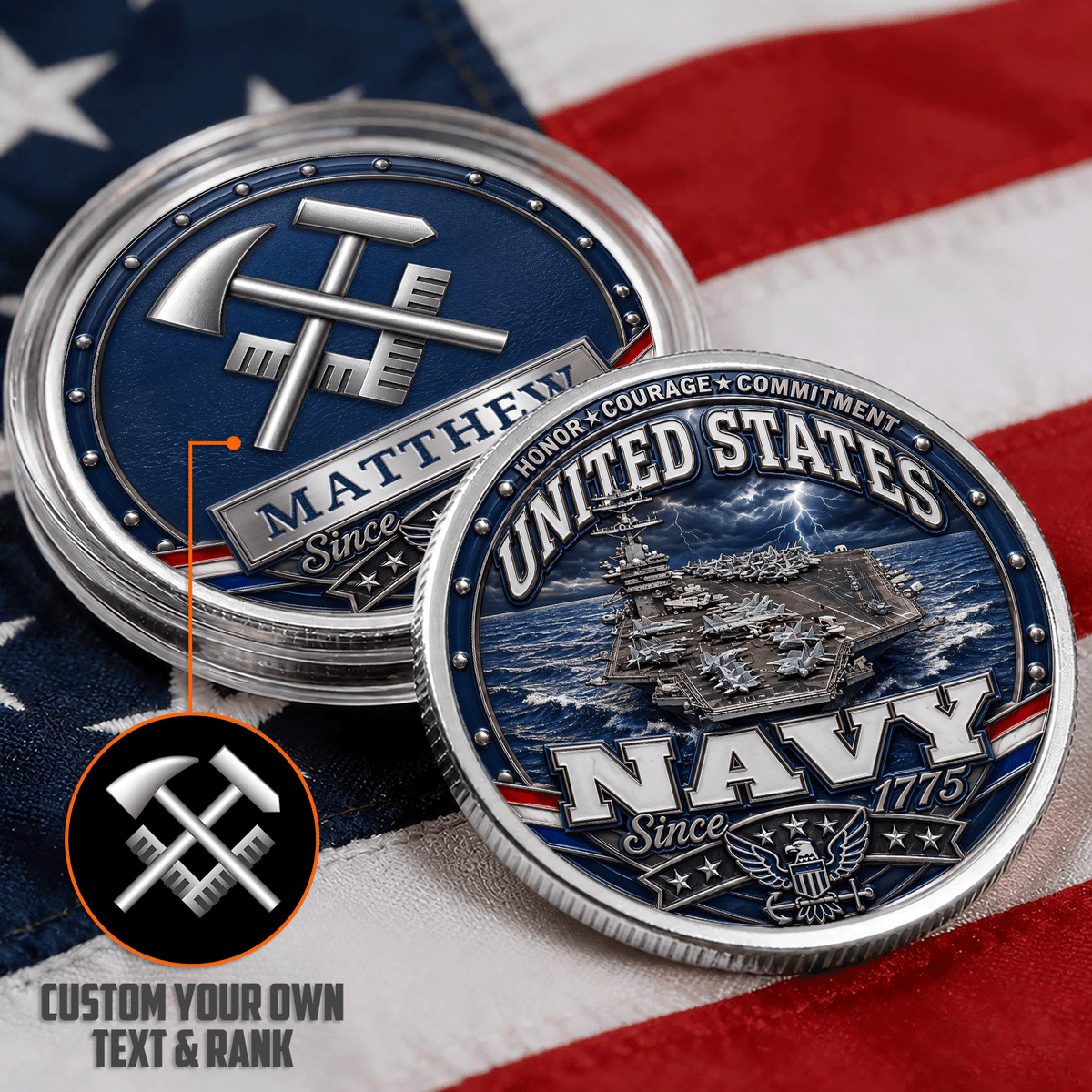 Custom Navy Military Rank Name 3D Challenge Coin Tribute