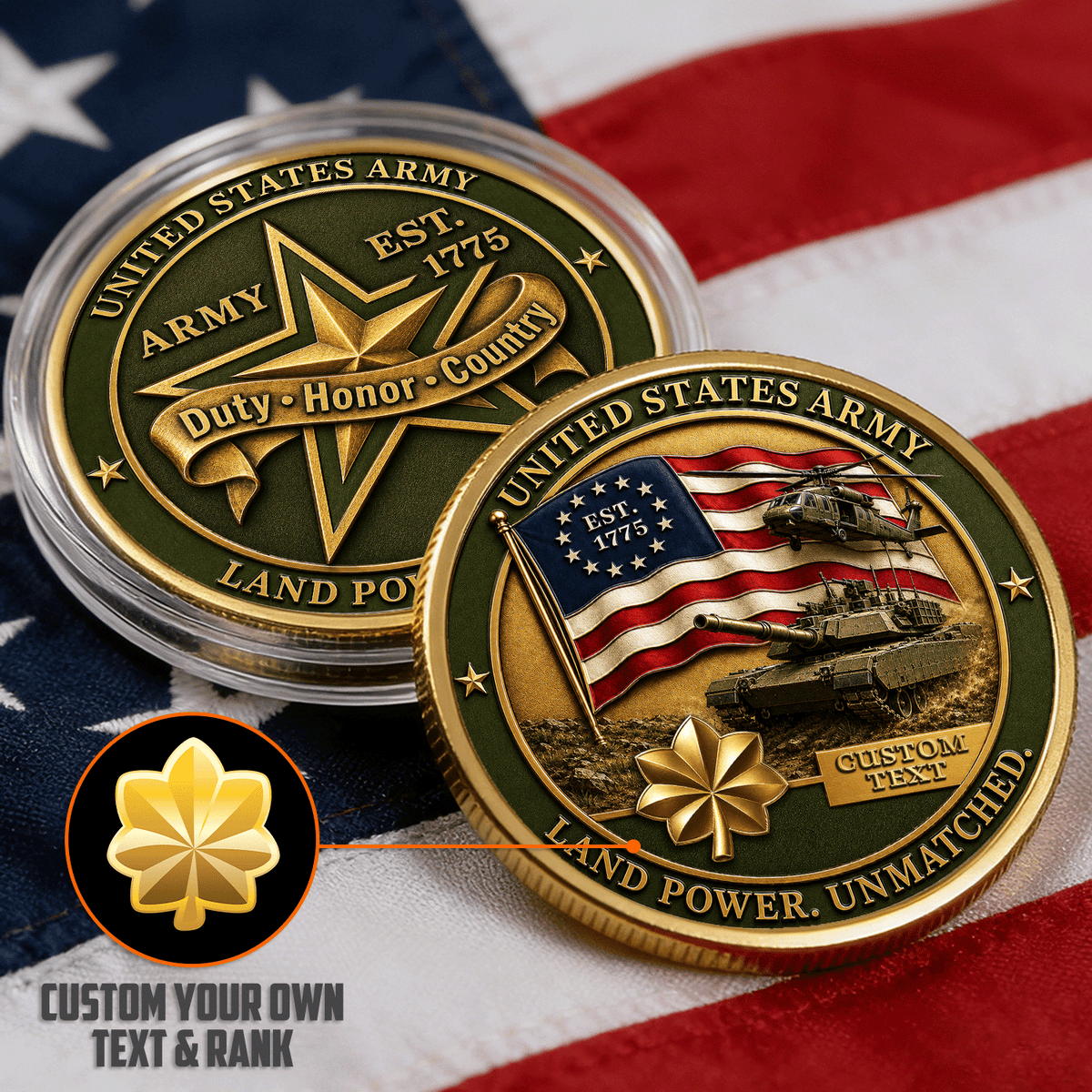 Custom US Army Rank 3D Challenge Coin Keepsake