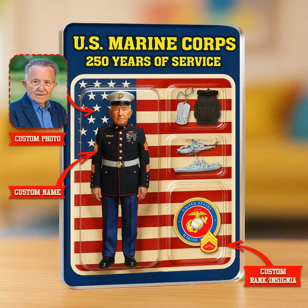 Personalized MARlNE 250th Years Of Service Custom Figure MARlNE Enlisted Blue Dress Uniform Acrylic Block