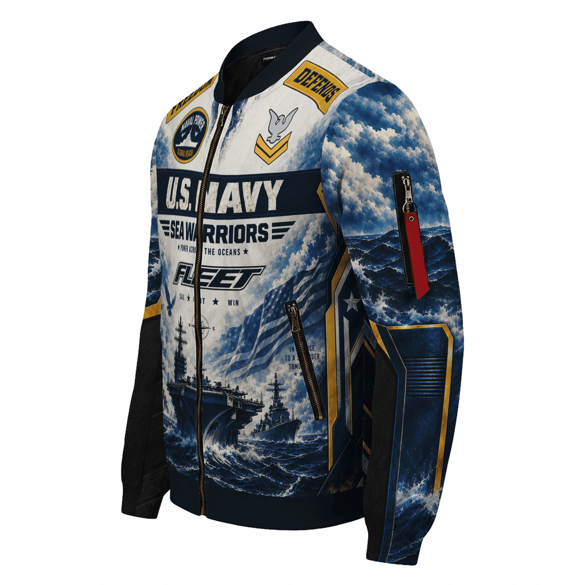 Custom U.S. Navy Military Bomber Jacket with Personalized Rank Text