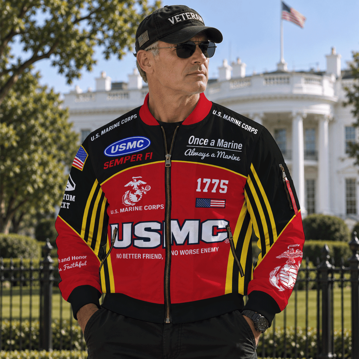 U.S. Marine Corps Military Bomber Jacket Custom Name Rank for Veterans