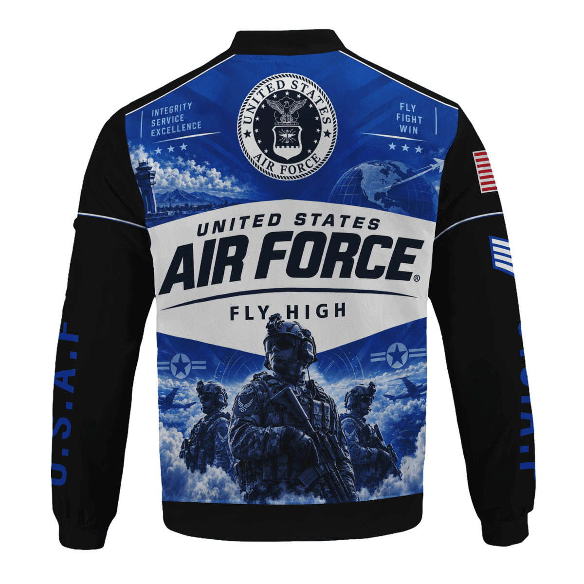 Personalized USAF Bomber Jacket Custom Veteran Rank Service Text