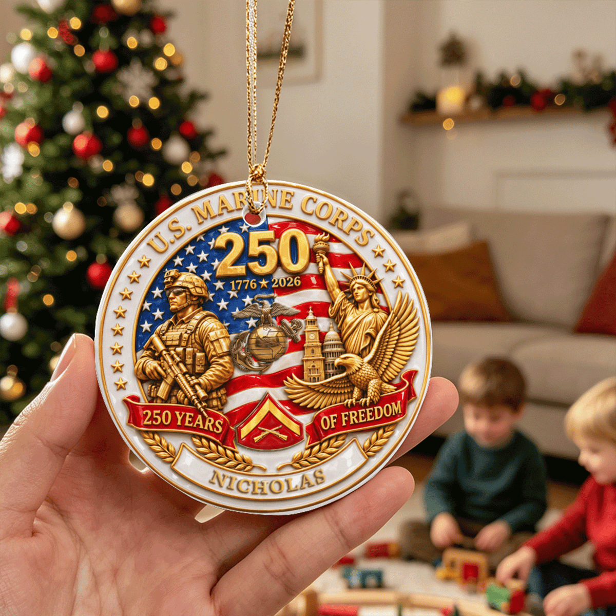 Custom Marine Veteran Ceramic Ornament Personalized Rank and Text