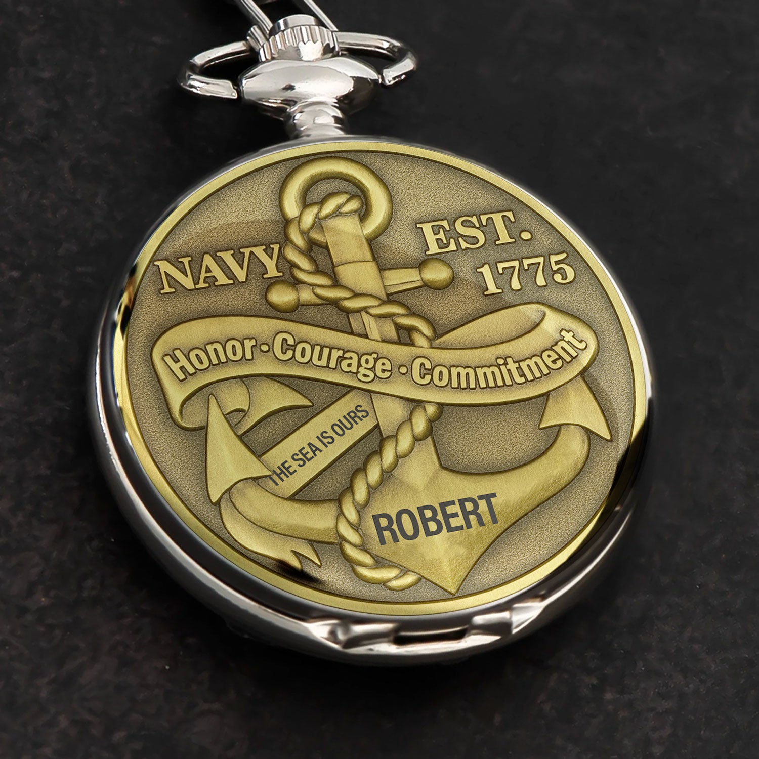 Personalized US Navy Honor - Courage - Commitment Custom 3D Effect Printed Pocket Watch