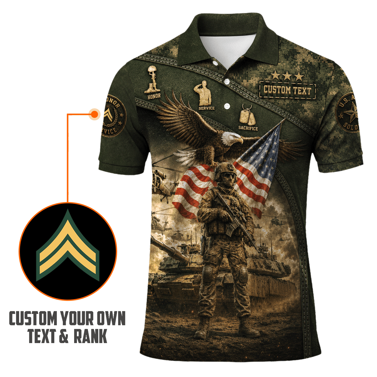 Personalized US Army Combat Tank 3D Polo Shirt for Men
