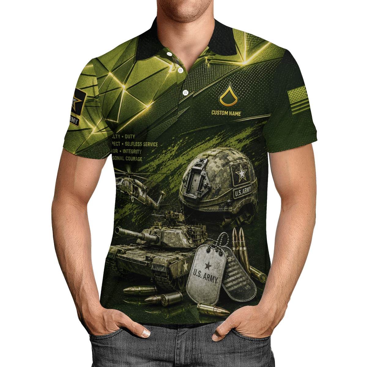 Personalized US Army Rank 3D All-Over Print Polo Shirt Gift