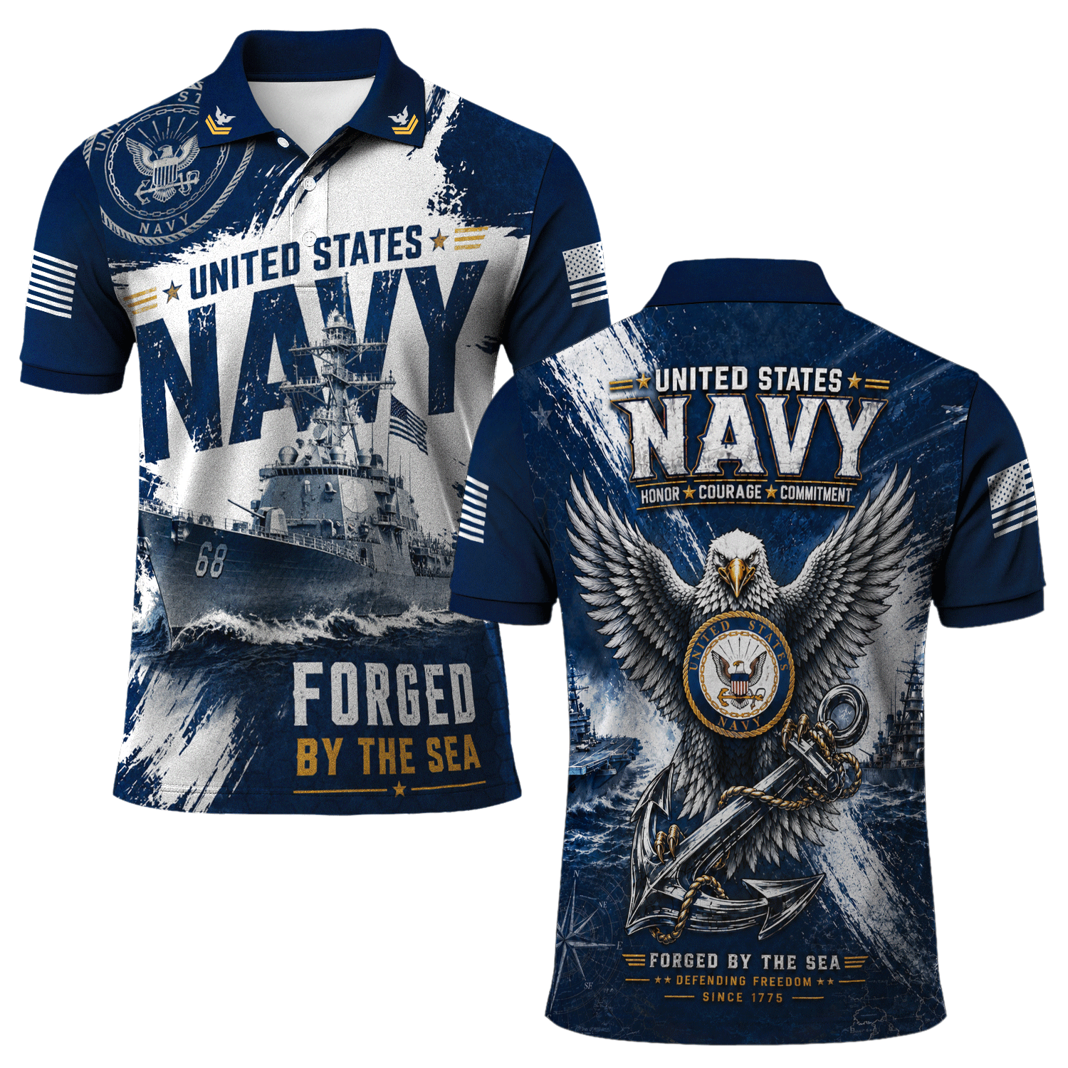 Personalized US Navy Rank 3D All-Over Print Polo Shirt Gift