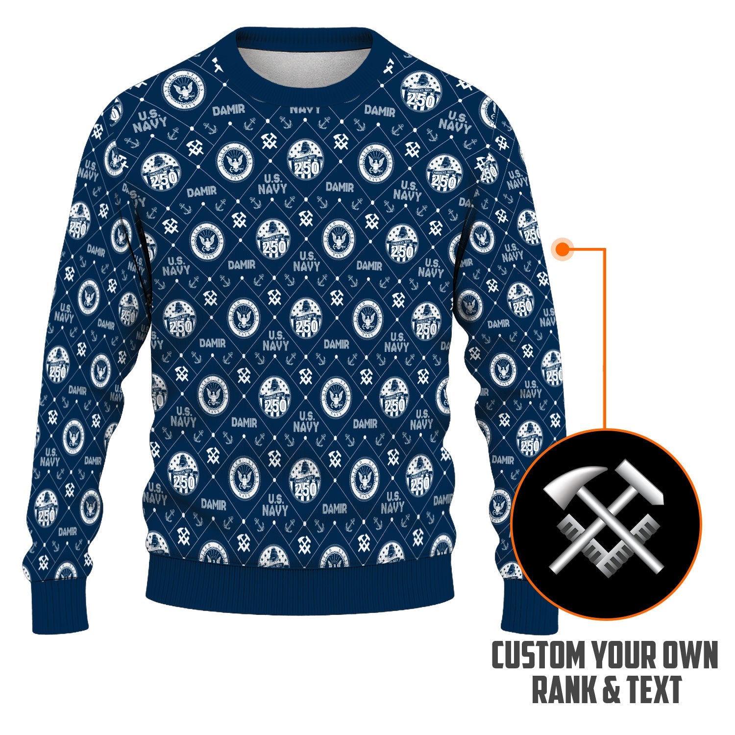 Personalized US Navy Christmas Ugly Sweater KAUST09