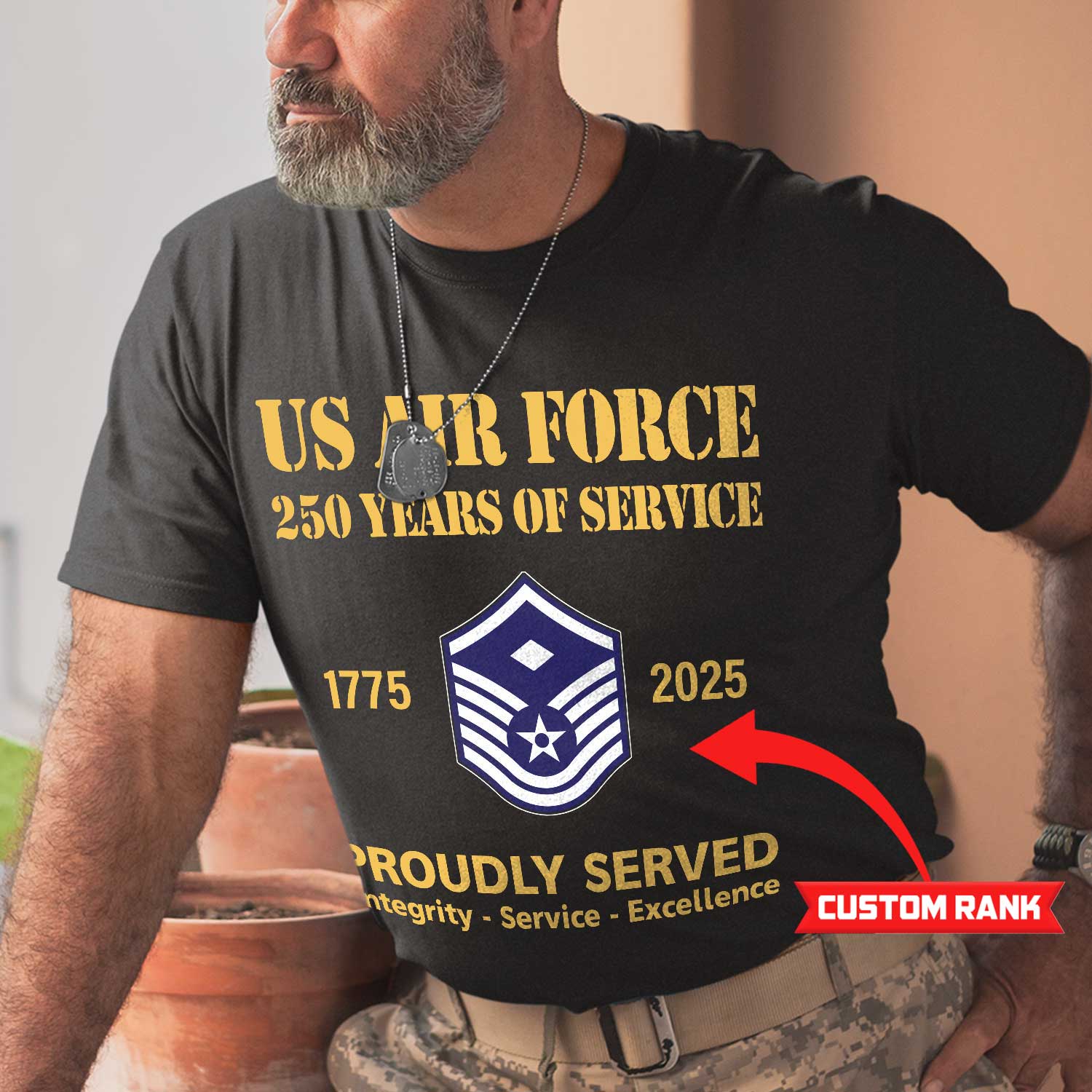 US Air Force 250 Years Of Service Custom Ranks/Insignia Front T-Shirt