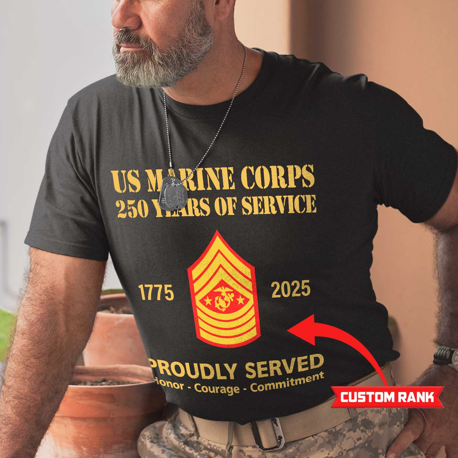 MARlNE 250 Years Of Service Custom Ranks/Insignia Front T-Shirt