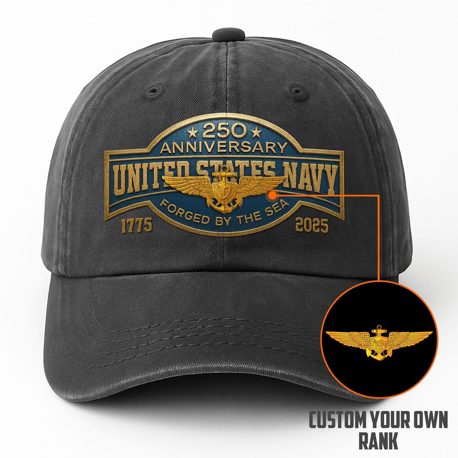 Custom Ranks US Navy Premium Washed Denim Cap DC025