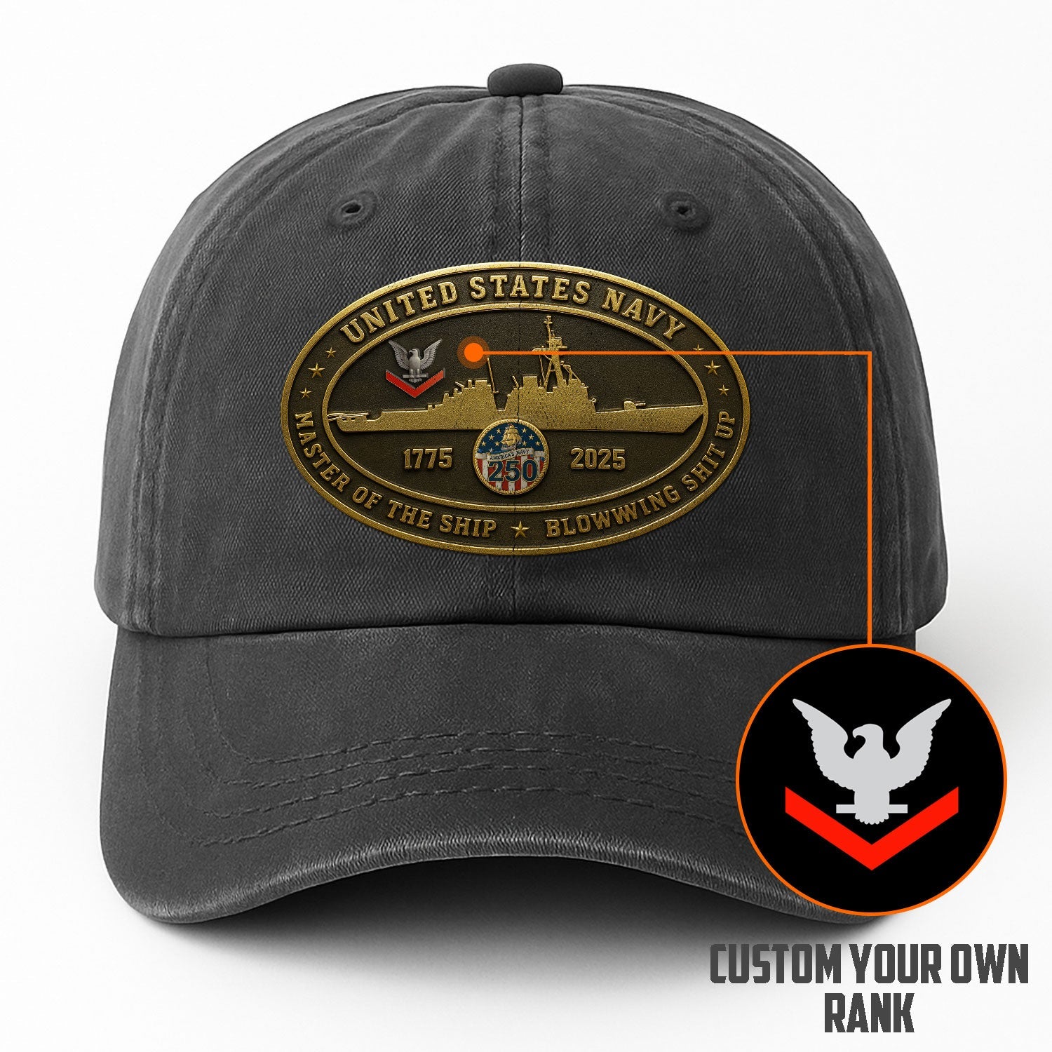 Custom Ranks US Navy Premium Washed Denim Cap DC026