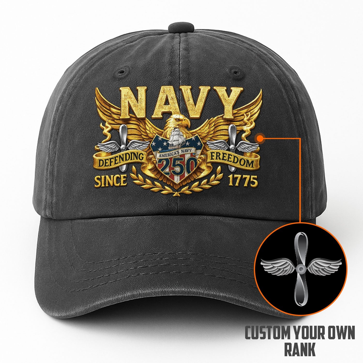 Custom Ranks US Navy Premium Washed Denim Cap DC027