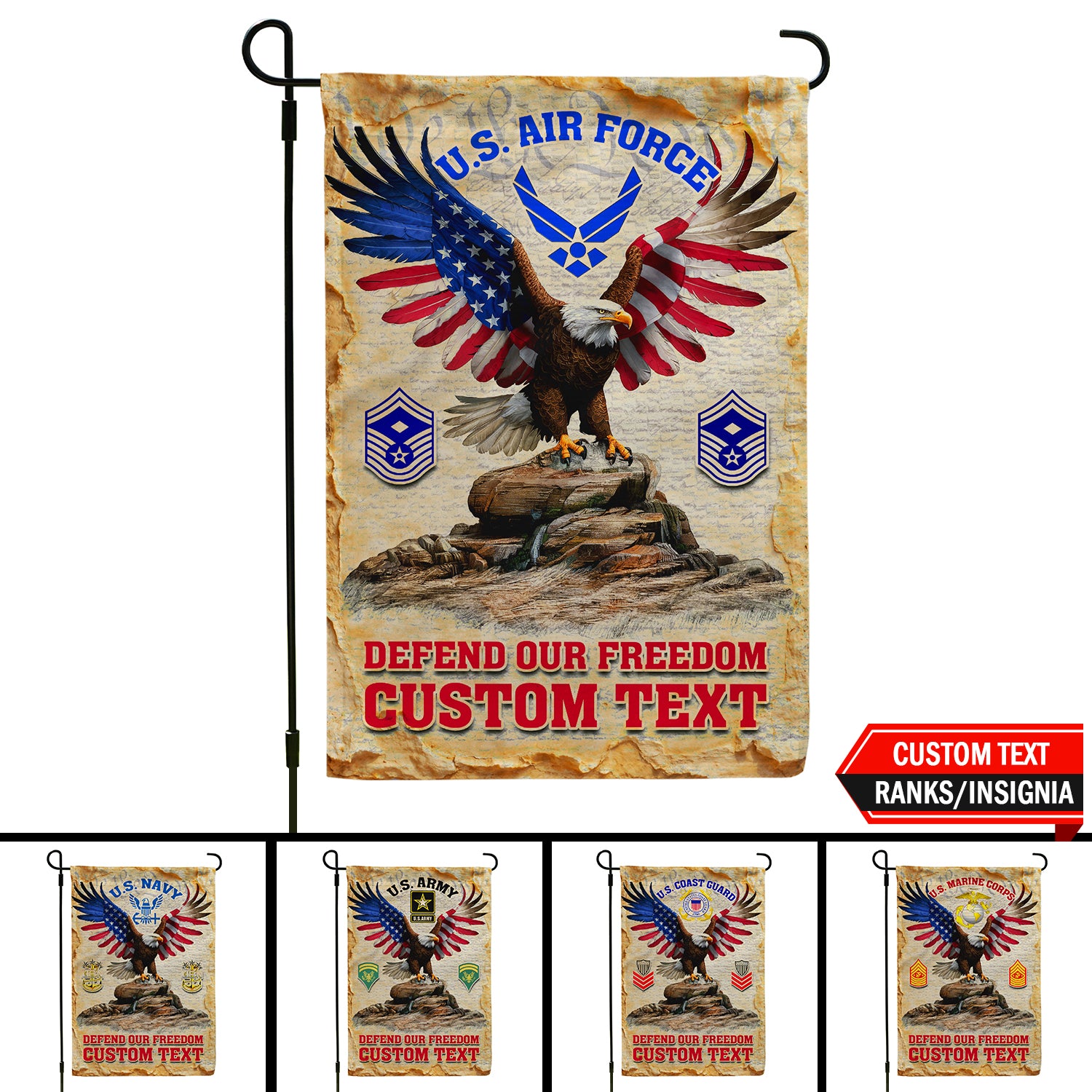 Personalized US Military Logo/Insignia And Text JFLAG44 Garden Flag, House Flag Twin-Side Printing
