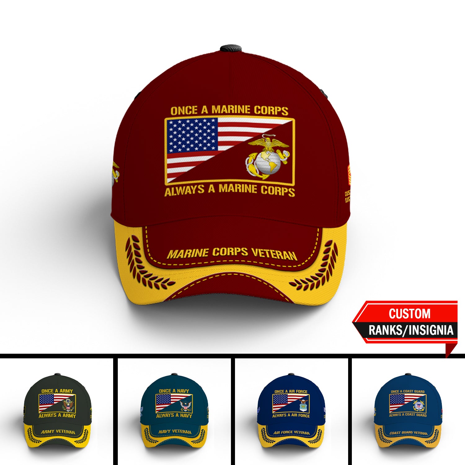 Custom Ranks/Insignia, Personalized Name And Years Served All Over Prints Premium Classic Cap JAOVC21