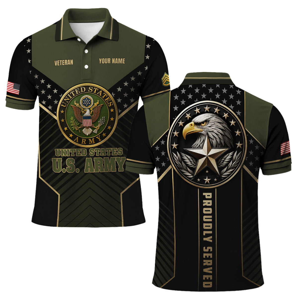 US Army Military Personalized Rank Polo Shirt Gift for Men